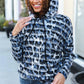 Casual Chic Blue & Black Animal Print Stripe Hoodie - DAVERRI FASHIONS