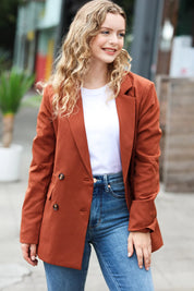 Going Up Rust Double Button Collar Lapel Blazer | Daverri Fashions