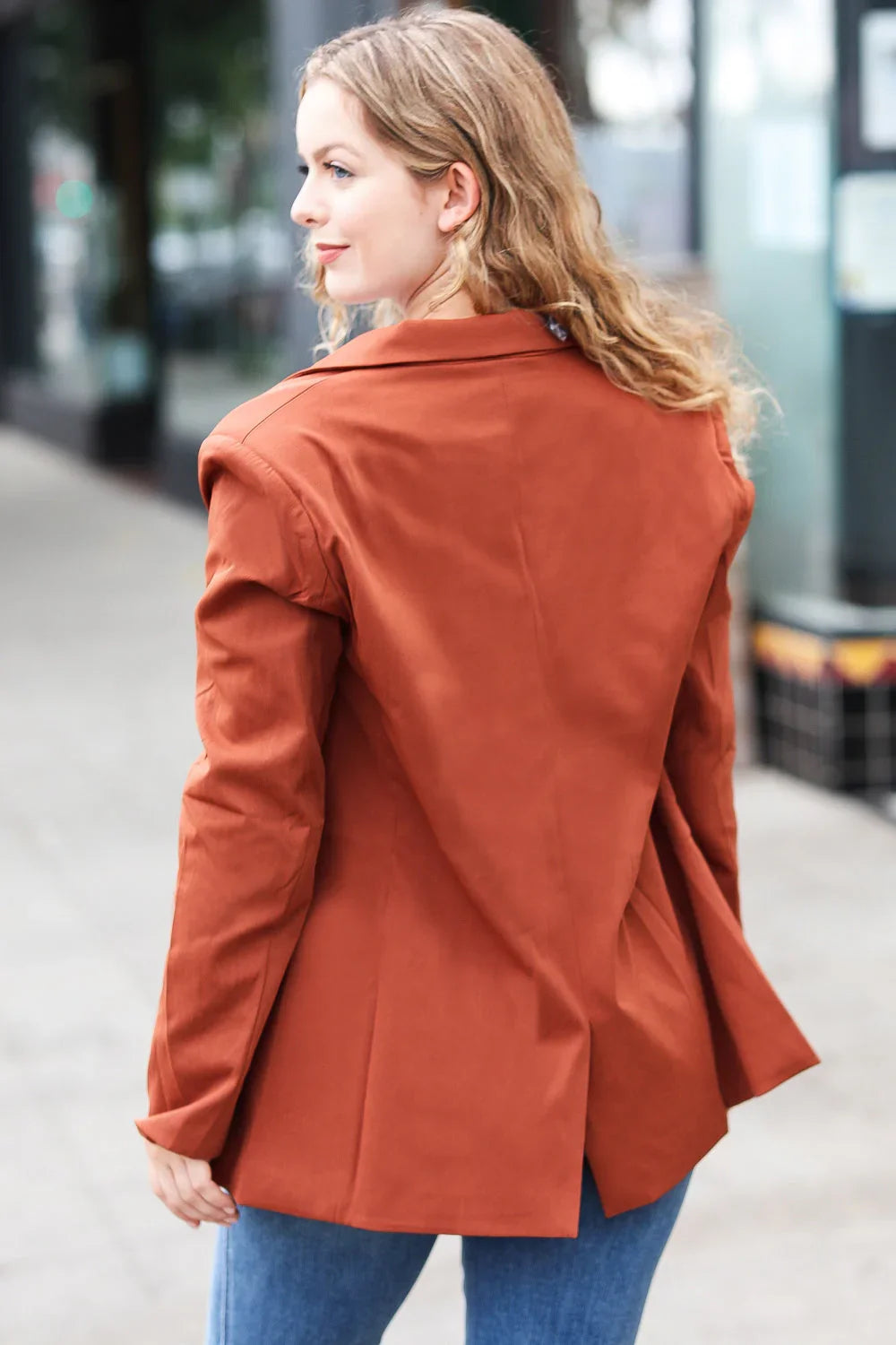 Going Up Rust Double Button Collar Lapel Blazer | Daverri Fashions