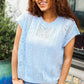 Bibi Blue Dolman Short Sleeve Pointelle Knit Sweater - DAVERRI FASHIONS