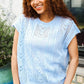 Bibi Blue Dolman Short Sleeve Pointelle Knit Sweater - DAVERRI FASHIONS