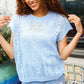 Bibi Blue Dolman Short Sleeve Pointelle Knit Sweater - DAVERRI FASHIONS