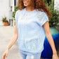 Bibi Blue Dolman Short Sleeve Pointelle Knit Sweater - DAVERRI FASHIONS