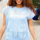 Bibi Blue Dolman Short Sleeve Pointelle Knit Sweater - DAVERRI FASHIONS