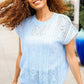 Bibi Blue Dolman Short Sleeve Pointelle Knit Sweater - DAVERRI FASHIONS