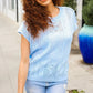 Bibi Blue Dolman Short Sleeve Pointelle Knit Sweater - DAVERRI FASHIONS