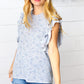 Washed Blue Floral Tiered Flutter Sleeve Top - DAVERRI FASHIONS