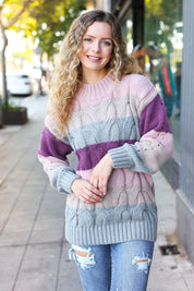 Fall For You Mauve Multicolor Stripe Cable Knit Mock Neck Sweater | 2024 Blow-Out Sale Daverri Fashions