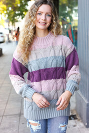 Fall For You Mauve Multicolor Stripe Cable Knit Mock Neck Sweater | 2024 Blow-Out Sale Daverri Fashions