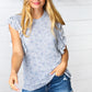 Washed Blue Floral Tiered Flutter Sleeve Top - DAVERRI FASHIONS