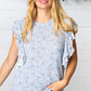 Washed Blue Floral Tiered Flutter Sleeve Top - DAVERRI FASHIONS