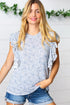 Washed Blue Floral Tiered Flutter Sleeve Top - DAVERRI FASHIONS