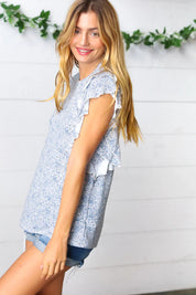 Washed Blue Floral Tiered Flutter Sleeve Top | Daverri Fashions