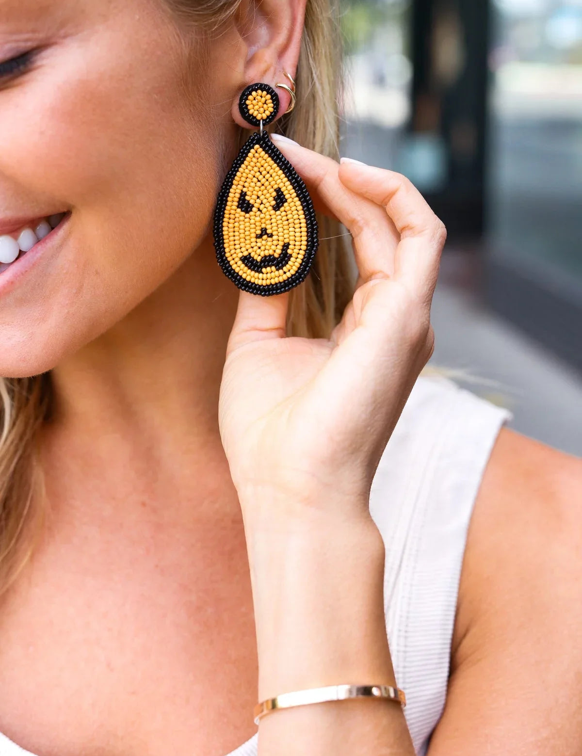Orange & Black Jack-O-Lantern Teardrop Earrings | 2024 Blow-Out Sale Daverri Fashions