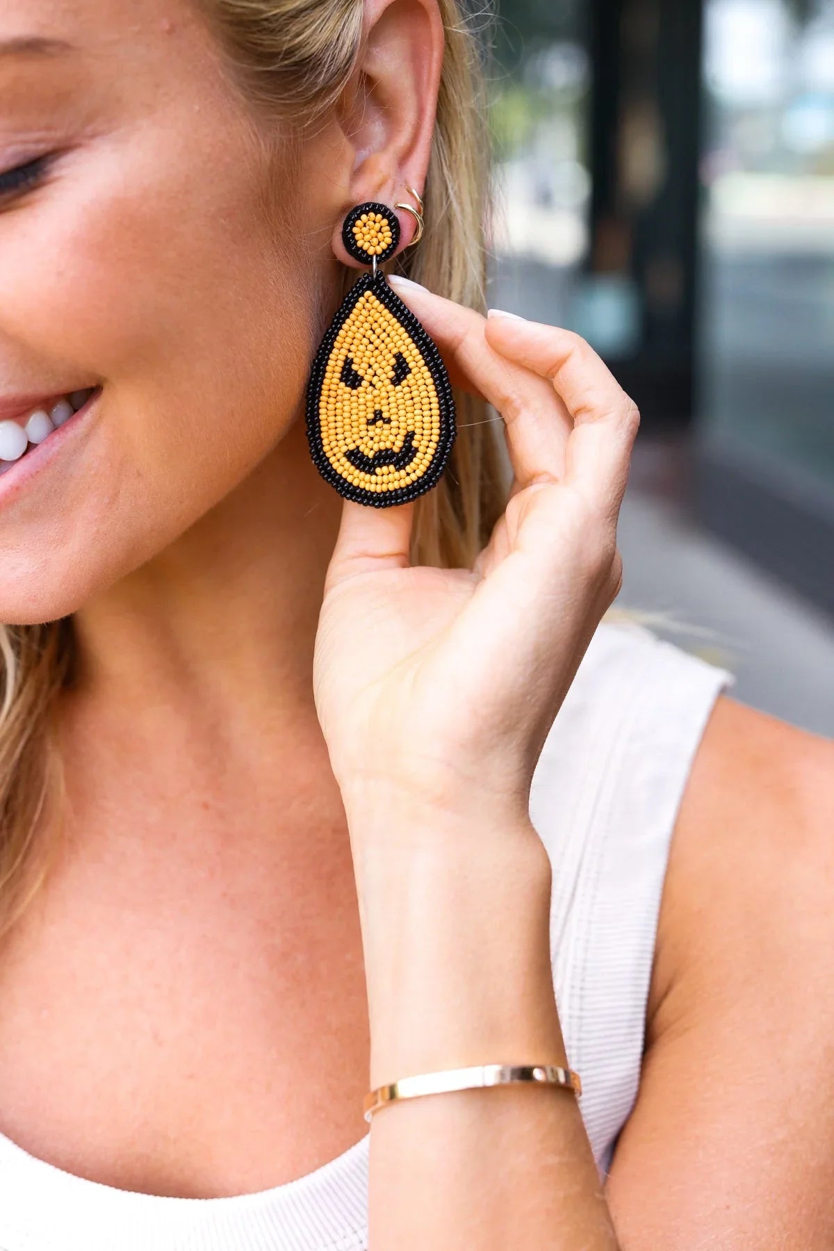 Orange & Black Jack-O-Lantern Teardrop Earrings | 2024 Blow-Out Sale Daverri Fashions