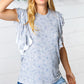 Washed Blue Floral Tiered Flutter Sleeve Top - DAVERRI FASHIONS