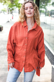 Everyday Rust Button Down Sharkbite Cotton Tunic Top | 2024 Blow-Out Sale Daverri Fashions
