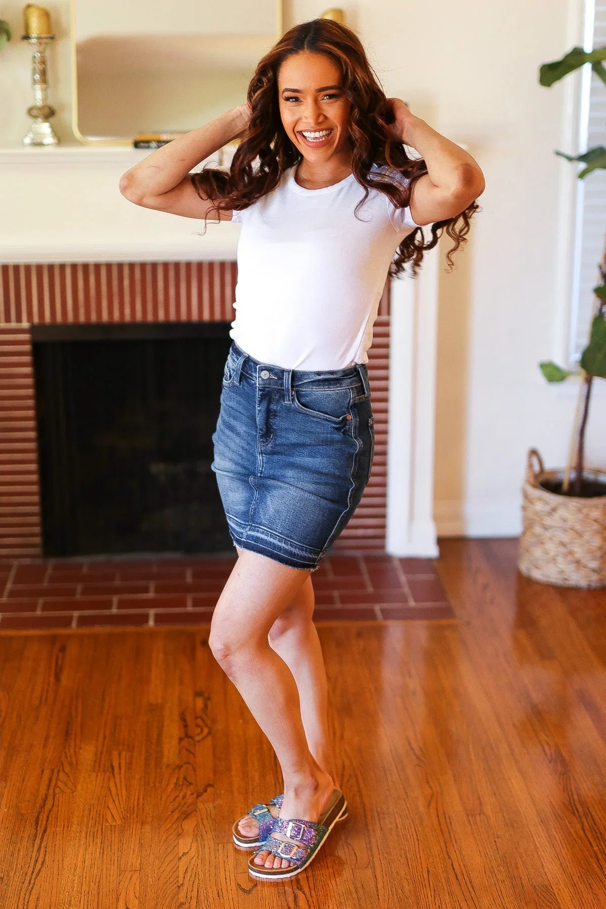 Judy Blue Dark Blue High Waist Release Hem Skirt | Daverri Fashions