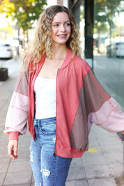 Boldy You Camel Dolman Sleeve Colorblock Knit Bomber Jacket | Daverri Fashions