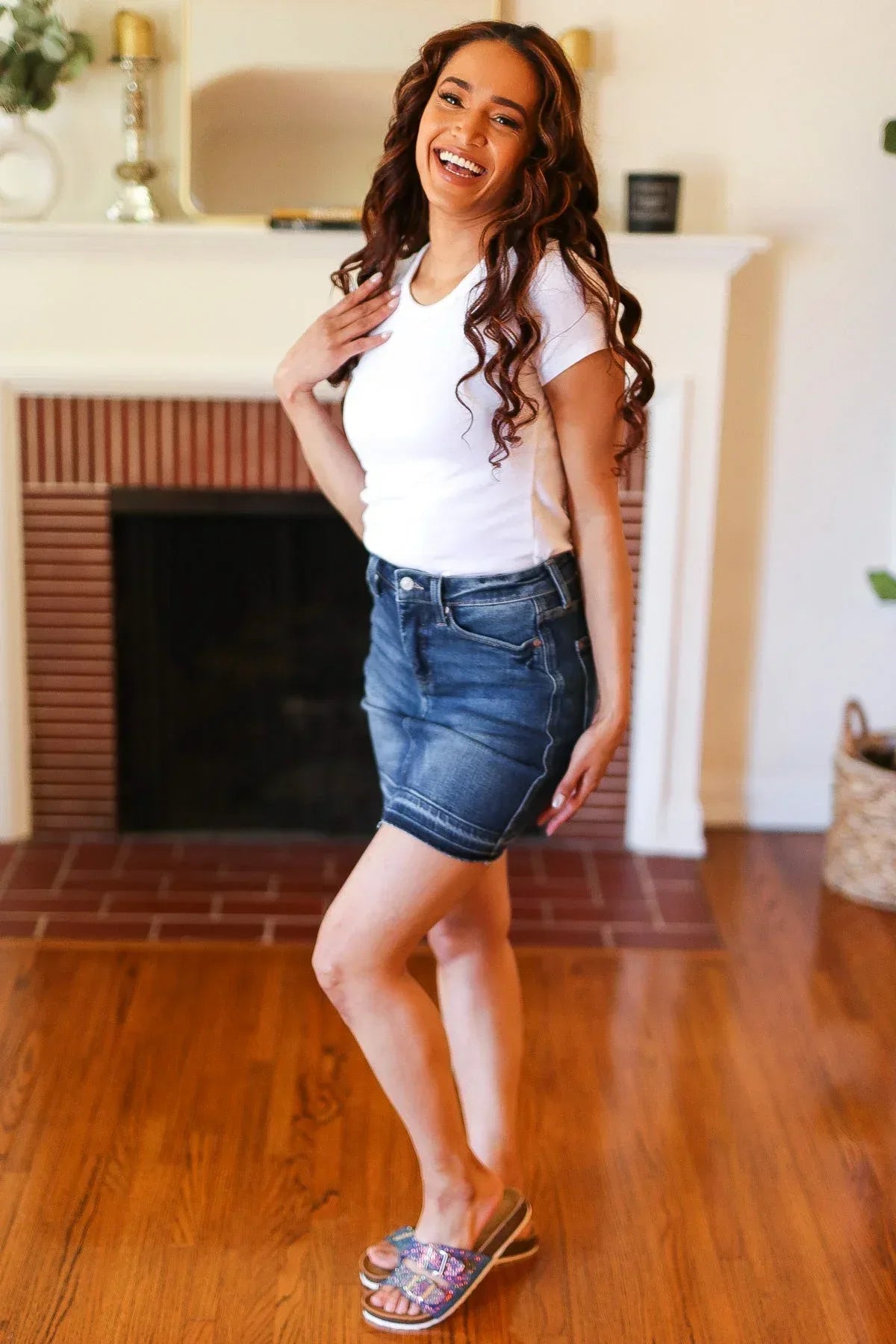 Judy Blue Dark Blue High Waist Release Hem Skirt - DAVERRI FASHIONS