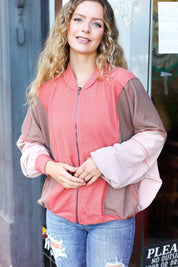 Boldy You Camel Dolman Sleeve Colorblock Knit Bomber Jacket | Daverri Fashions