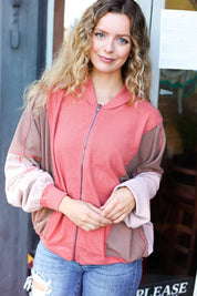 Boldy You Camel Dolman Sleeve Colorblock Knit Bomber Jacket | Daverri Fashions