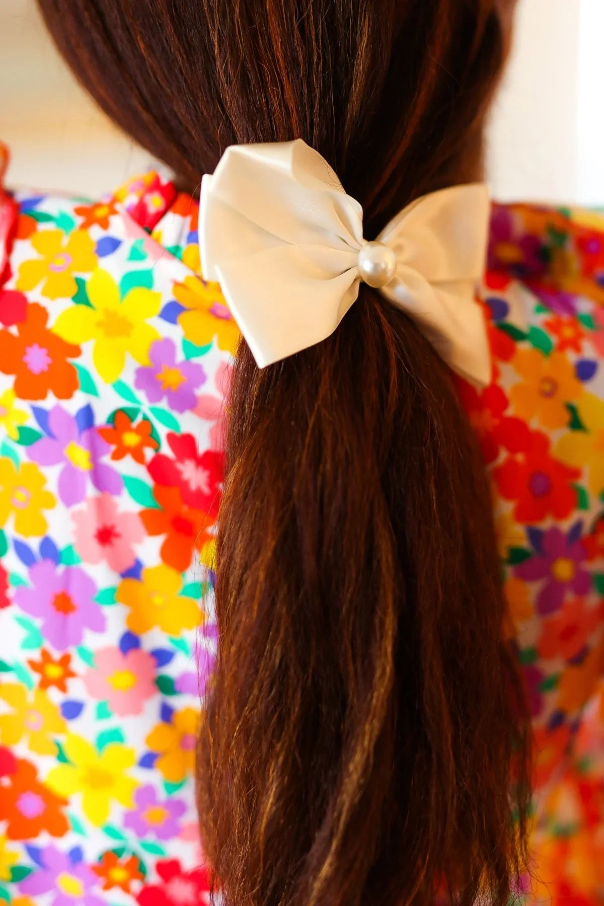 Ivory Satin Pearl Detail Coquette Bow | 2024 Blow-Out Sale Daverri Fashions