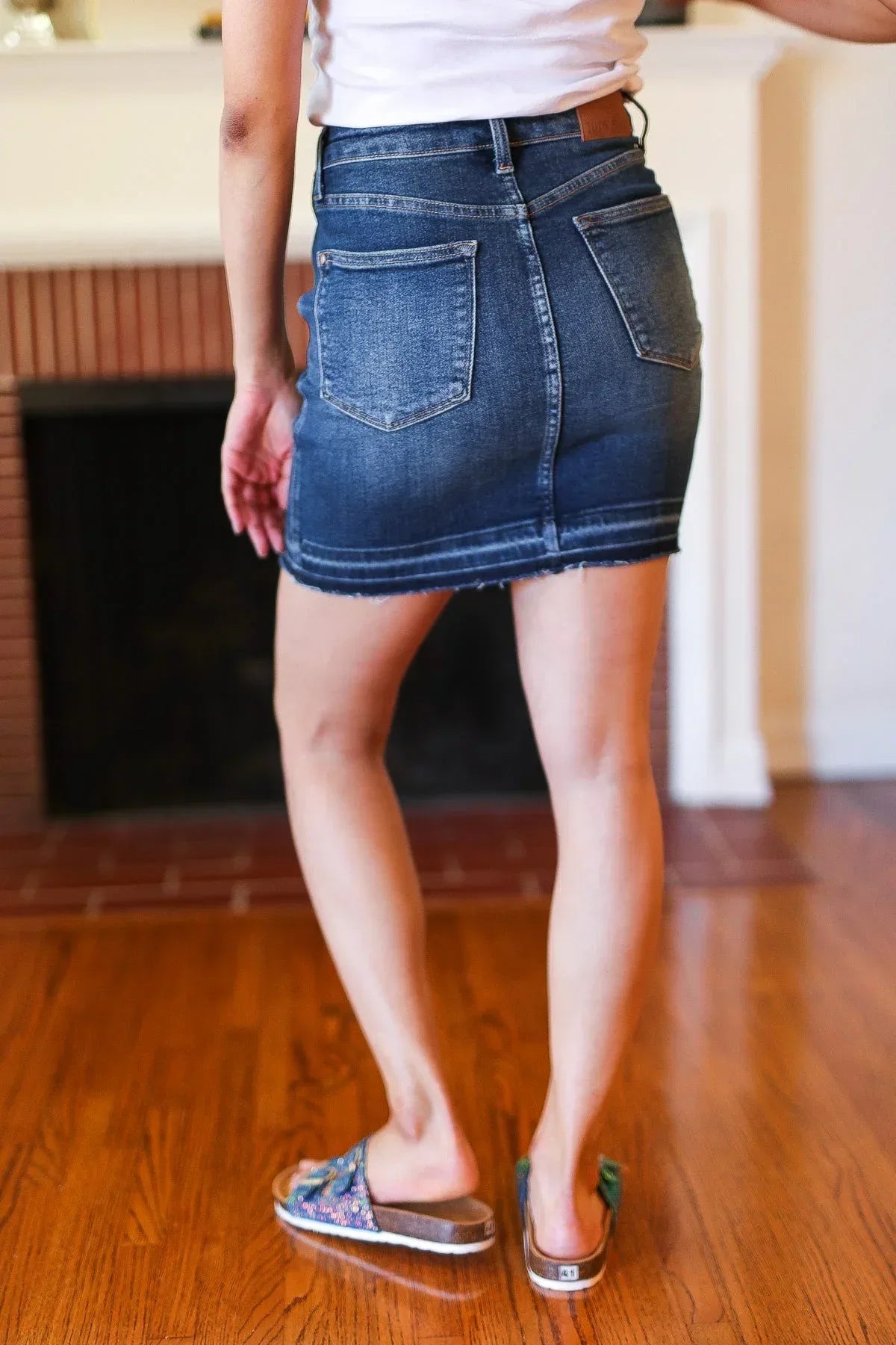 Judy Blue Dark Blue High Waist Release Hem Skirt - DAVERRI FASHIONS