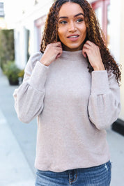 Stay Awhile Taupe Brushed Melange Puff Short Sleeve Sweater | 2024 Blow-Out Sale Daverri Fashions