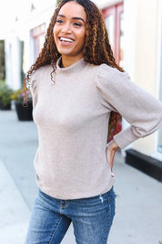 Stay Awhile Taupe Brushed Melange Puff Short Sleeve Sweater | 2024 Blow-Out Sale Daverri Fashions