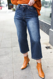 Judy Blue Dark Wash Mid Rise Cropped Wide Leg Jeans | Daverri Fashions