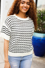 You've Got This Ivory & Black Wavy Stripe Pattern Sweater Top | Daverri Fashions
