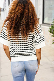 You've Got This Ivory & Black Wavy Stripe Pattern Sweater Top | Daverri Fashions