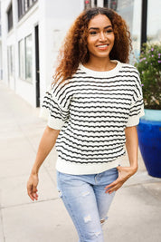 You've Got This Ivory & Black Wavy Stripe Pattern Sweater Top | Daverri Fashions