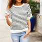 You've Got This Ivory & Black Wavy Stripe Pattern Sweater Top - DAVERRI FASHIONS