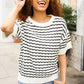 You've Got This Ivory & Black Wavy Stripe Pattern Sweater Top - DAVERRI FASHIONS