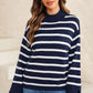 Striped Slit Drop Shoulder Sweater - DAVERRI FASHIONS