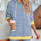 Lovelet Drawstring Striped Long Sleeve Hoodie - DAVERRI FASHIONS