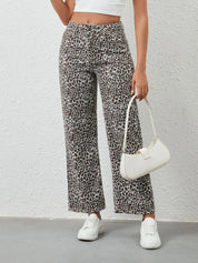 Leopard Print Wide Leg Jeans | Jeans Daverri Fashions