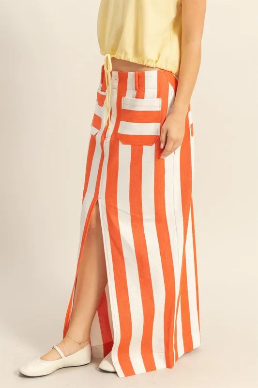 HYFVE Striped Pocket Detail Maxi Skirt