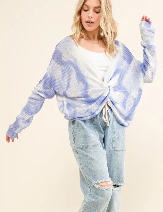 And The Why Blue Tie Dye Twisted Sweater | Sweaters Daverri Fashions