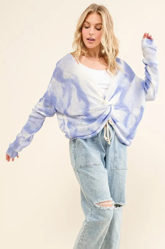 And The Why Blue Tie Dye Twisted Sweater | Sweaters Daverri Fashions