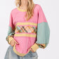 SAGE + FIG Mineral Wash Raw Edge Color Block Sweatshirt Sweatshirts