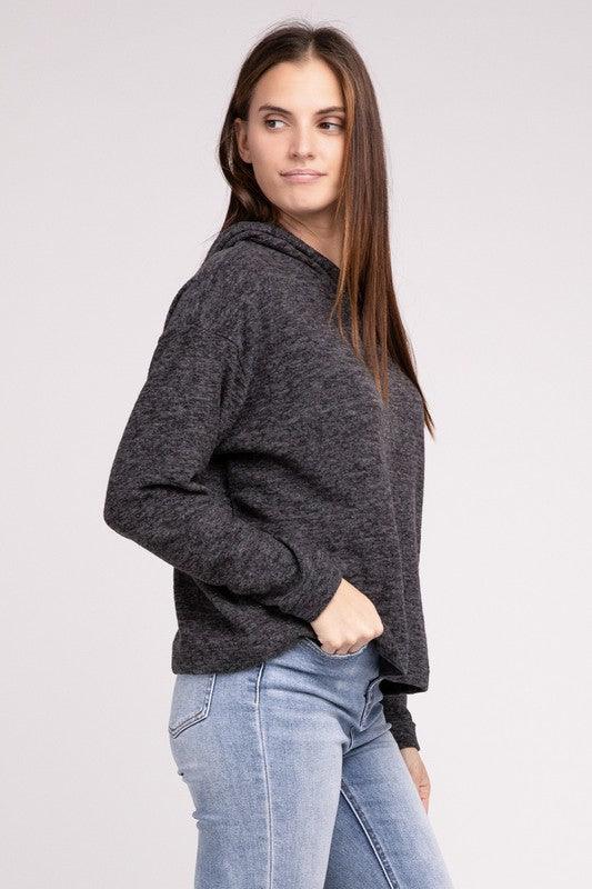 Hooded Brushed Melange Hacci Sweater Sweaters