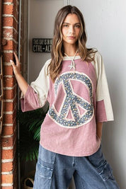 Mittoshop Peace Sign Patch Mineral Washed T-Shirt T-Shirts