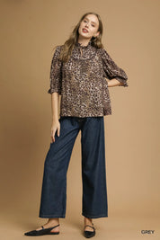 Umgee Leopard Print Ruffle Neck Blouse | Blouses Daverri Fashions
