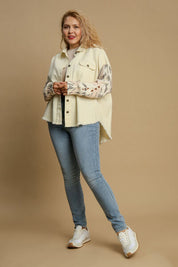 Umgee Full Size Distressed Detail Raw Hem Button Up Jacket Plus Size