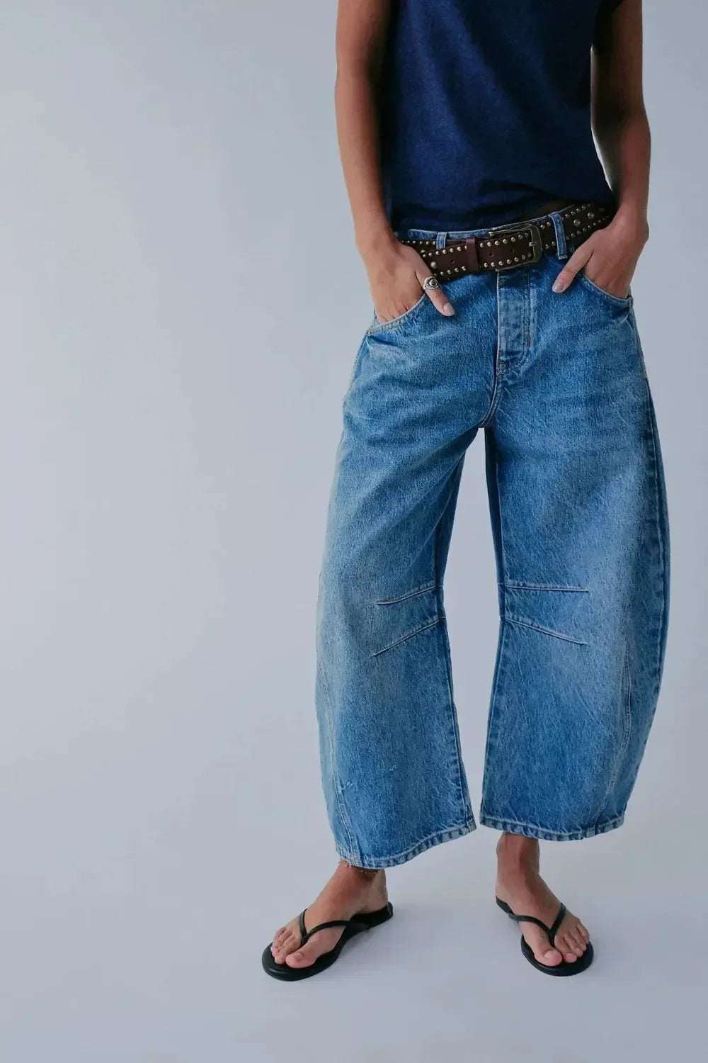 Retro Barrel Jeans with Pockets - DAVERRI FASHIONS