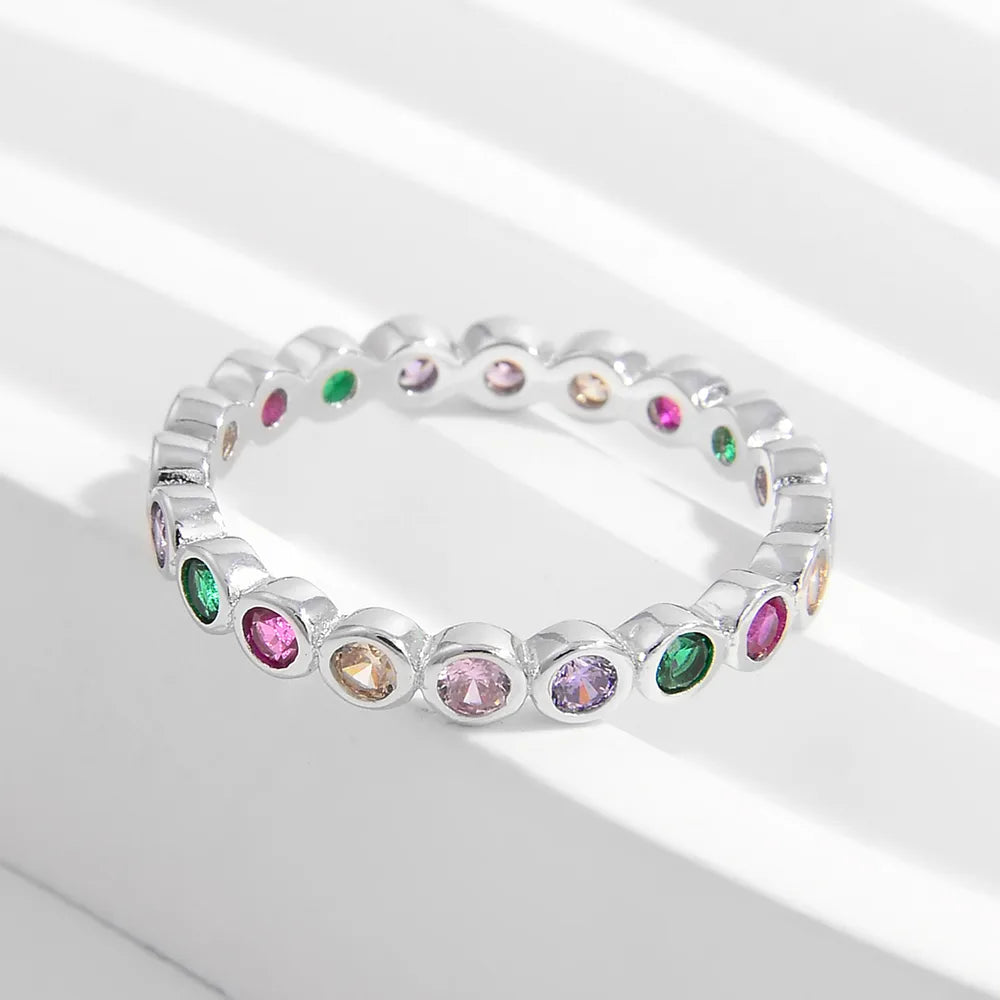 925 Sterling Silver Ring with Silver Birthstone and Colorful Zircons