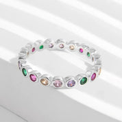925 Sterling Silver Ring with Silver Birthstone and Colorful Zircons